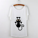 Harajuku Cat t-shirt Women Tee Shirt Femme Summer 2016 Casual Animal Cartoon print short sleeve Loose Ladies tops t shirt White