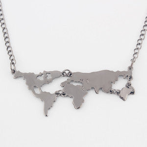 Gold Plated World Map Pendant Necklace