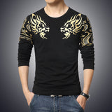 2016 Autumn new high-end men's brand t-shirt fashion Slim Dragon printing atmosphere t shirt Plus size long-sleeved t shirt men