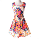 2016 Spring summer autumn dresses new Women casual Bohemian floral flower sleeveless vest printed beach chiffon top dress S092