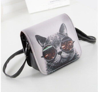 Vogue Star! Bolsos Carteras Mujer Marca Women PU Leather Cat Wearing Glasses Print Messenger Handbag 2015 Women Bag YA40-207
