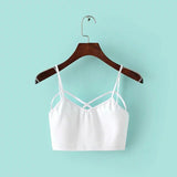 New Sexy Women Cut Out White Bra Bustier Crop Top Bralette Strappy Crochet Cropped Blusas Bandage Halter Tank Tops Camisole Z1