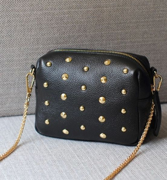Lowest price ! New fashion Rivet women shoulder handbag PU leather Crossbody bag designer vintage women mini chain messenger bag