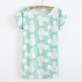 Summer Cool Fashion Tassel Design Hole T-shirt Micky Mouse Print Frayed Hole T Shirts Female Short Sleeve Sexy Thin Ladies Tops