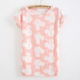 Summer Cool Fashion Tassel Design Hole T-shirt Micky Mouse Print Frayed Hole T Shirts Female Short Sleeve Sexy Thin Ladies Tops