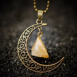 Vintage Moon Necklace Irregular Natural Stone Pendant Necklaces Amethyst Rose Quartz Crystals Antique Bronze Chains Jewelry