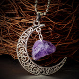 Vintage Moon Necklace Irregular Natural Stone Pendant Necklaces Amethyst Rose Quartz Crystals Antique Bronze Chains Jewelry