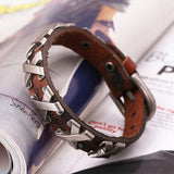 Men's Genuine Leather Cuff with Metal Cross Rivets