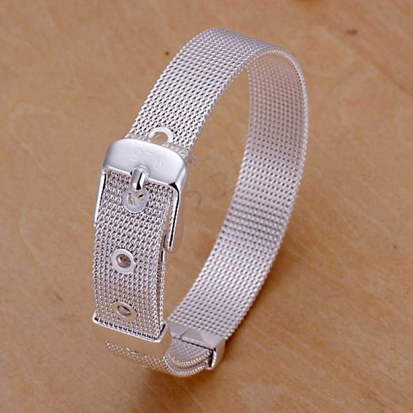 Silver -Plated (925) Mesh Belt Buckle Bracelet