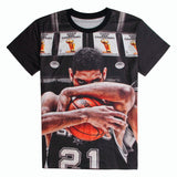 New fashion 2016 mens summer tops tee shirt 3D graphic print Kawhi Tony Duncan Curry basketball star funny short sleeve t-shirt