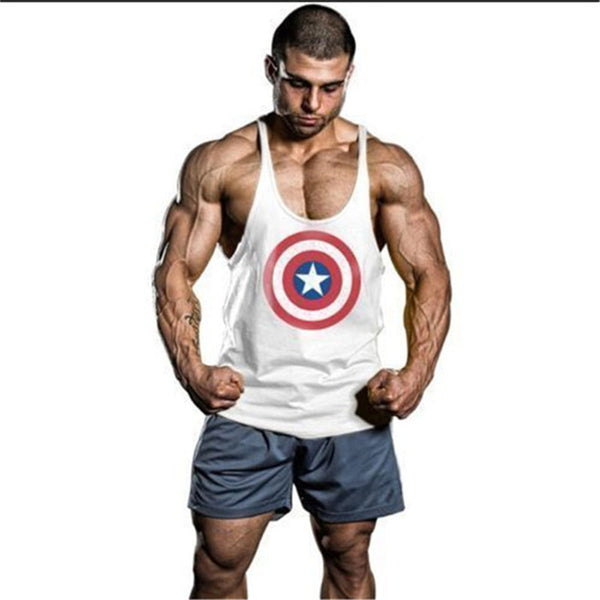 2015 New Summer Captain America Sports  Singlets Mens Tank Top TShirt Stringer Bodybuilding Golds Gym Cotton Sports Vest