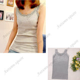 Women's Rhinestone Lace Stunning Based Sleeveless Vest Tank Top Tee T-Shirt Black White Gray A1250