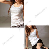 Women's Rhinestone Lace Stunning Based Sleeveless Vest Tank Top Tee T-Shirt Black White Gray A1250