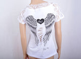 Fashion Women's T shirt Back Hollow Angel Wings  T-shirt Tops Summer Style Woman Lace Short Sleeve Tops T shirts Clothing