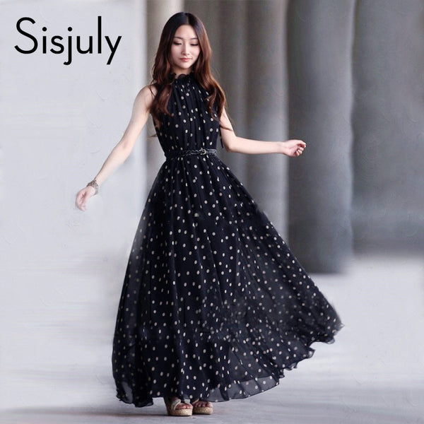 Sisjuly 2016 Fashion Women's polka dots Maxi dress long Casual Summer Beach Chiffon Party Dresses style cheap vestidos de festa