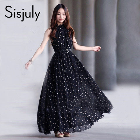 Sisjuly 2016 Fashion Women's polka dots Maxi dress long Casual Summer Beach Chiffon Party Dresses style cheap vestidos de festa