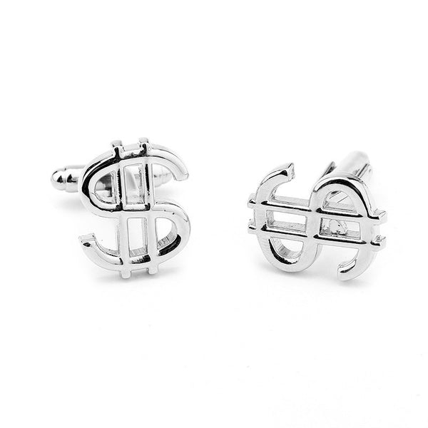 Dollar Sign Silver Plated Cufflinks