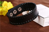 Unisex Belt Buckle Bracelet Leather with Stitching