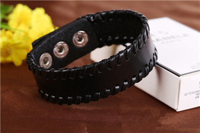 Unisex Belt Buckle Bracelet Leather with Stitching