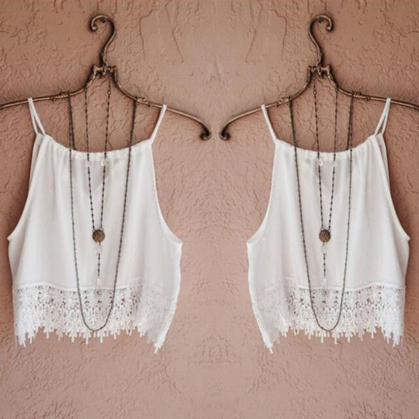 White Sleeveless Lace Crop Camisole