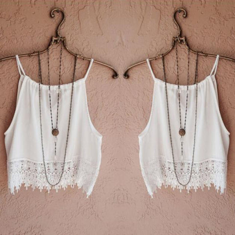 White Sleeveless Lace Crop Camisole