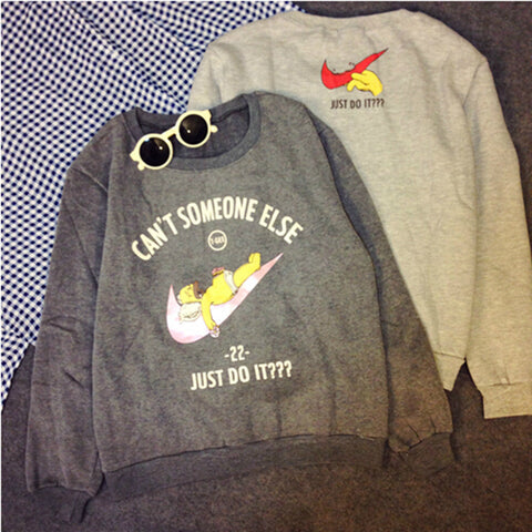 Just Do It Letter Spoof Brand Fleece felpe Long Sleeve sudaderas mujer 2016 Women's Cute Simpsons Printed Sweatshirt Hoodies C95